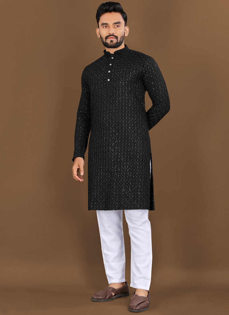 Prazu Fashion Black Rayon Embrodered Kurta With Pajama | Grocsy