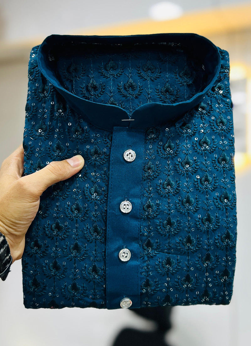 Prazu Fashion Royal Blue Rayon Embrodered Kurta With Pajama | Grocsy
