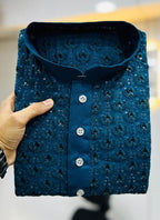 Prazu Fashion Royal Blue Rayon Embrodered Kurta With Pajama | Grocsy