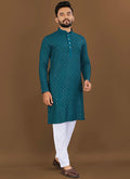 Prazu Fashion Royal Blue Rayon Embrodered Kurta With Pajama | Grocsy
