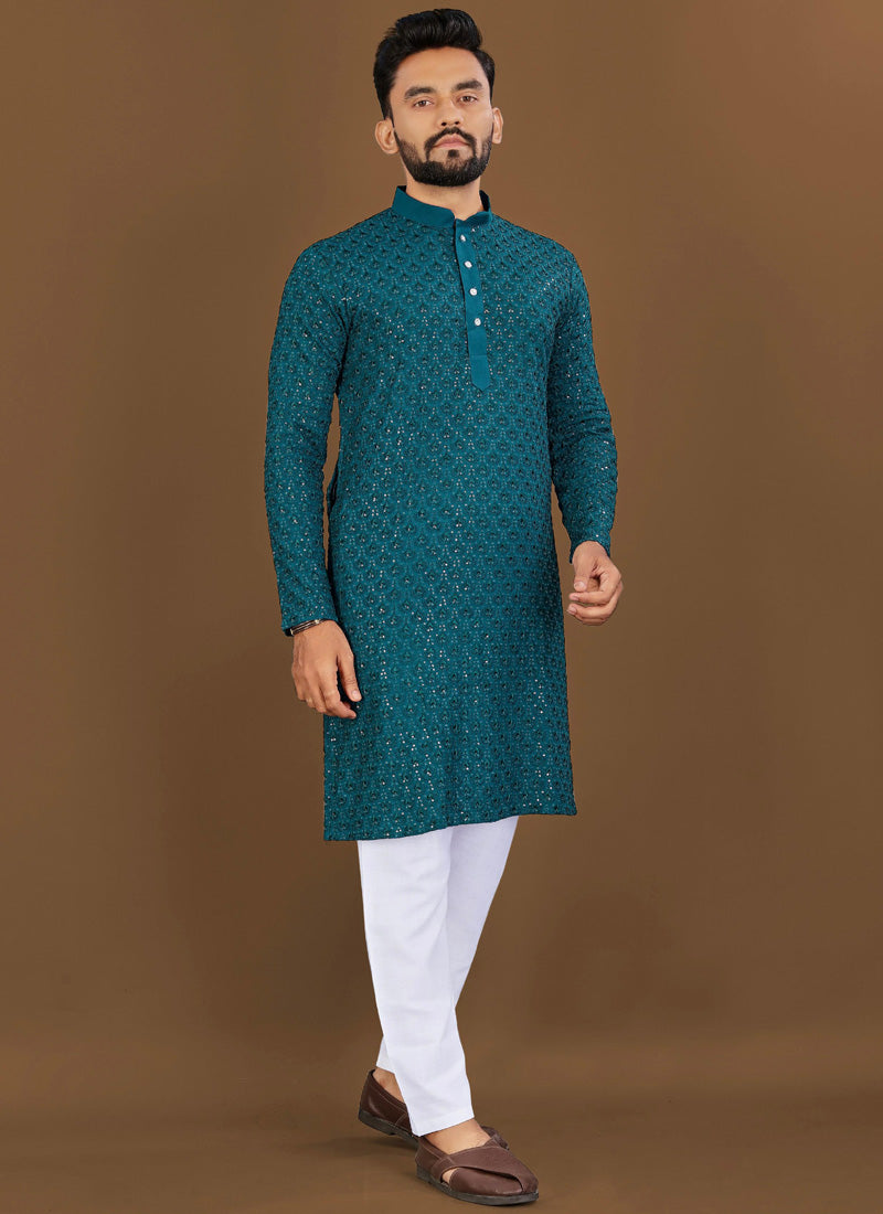 Prazu Fashion Royal Blue Rayon Embrodered Kurta With Pajama | Grocsy