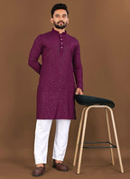 Prazu Fashion Wine Rayon Embrodered Kurta With Pajama | Grocsy