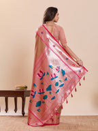 Dwija Fashion Beige Wedding Wear Woven Lotus Motif Work Pure Soft Silk Saree With Unstitched Blouse | Grocsy