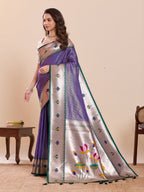 Dwija Fashion Blue Wedding Wear Woven Lotus Motif Work Pure Soft Silk Saree With Unstitched Blouse | Grocsy