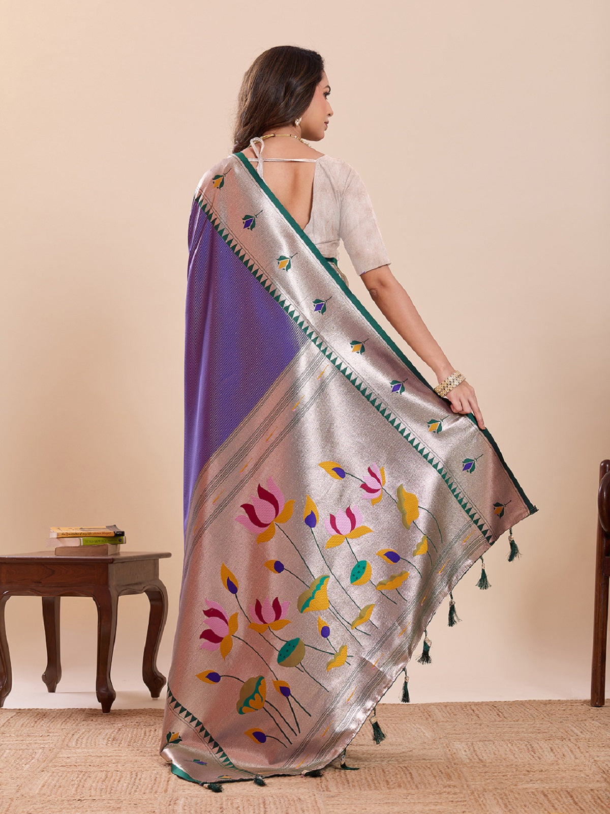 Dwija Fashion Blue Wedding Wear Woven Lotus Motif Work Pure Soft Silk Saree With Unstitched Blouse | Grocsy