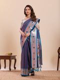 Dwija Fashion Sky Blue Wedding Wear Woven Lotus Motif Work Pure Soft Silk Saree With Unstitched Blouse | Grocsy