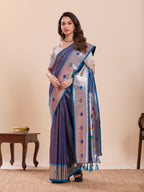 Dwija Fashion Sky Blue Wedding Wear Woven Lotus Motif Work Pure Soft Silk Saree With Unstitched Blouse | Grocsy