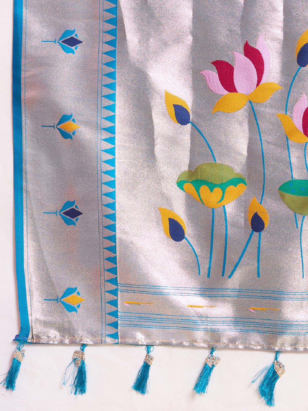 Dwija Fashion Sky Blue Wedding Wear Woven Lotus Motif Work Pure Soft Silk Saree With Unstitched Blouse | Grocsy