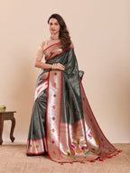 Dwija Fashion Deep Green Wedding Wear Woven Lotus Motif Work Pure Soft Silk Saree With Unstitched Blouse | Grocsy