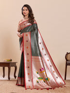 Dwija Fashion Deep Green Wedding Wear Woven Lotus Motif Work Pure Soft Silk Saree With Unstitched Blouse | Grocsy