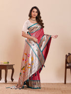 Dwija Fashion Red Wedding Wear Woven Lotus Motif Work Pure Soft Silk Saree With Unstitched Blouse | Grocsy