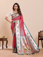 Dwija Fashion Red Wedding Wear Woven Lotus Motif Work Pure Soft Silk Saree With Unstitched Blouse | Grocsy
