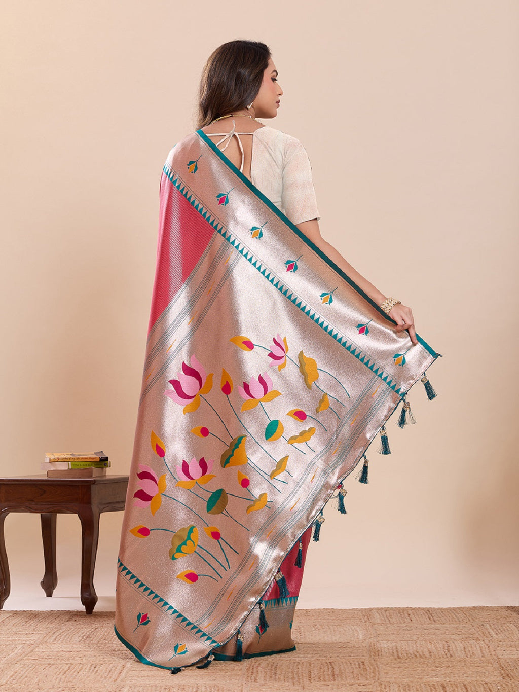 Dwija Fashion Red Wedding Wear Woven Lotus Motif Work Pure Soft Silk Saree With Unstitched Blouse | Grocsy