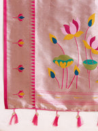 Dwija Fashion Grey Wedding Wear Woven Lotus Motif Work Pure Soft Silk Saree With Unstitched Blouse | Grocsy