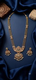Jewel City Gold Plated Kundan Necklace Set With Green Gems & Pearls|Wedding Jewelry | Grocsy