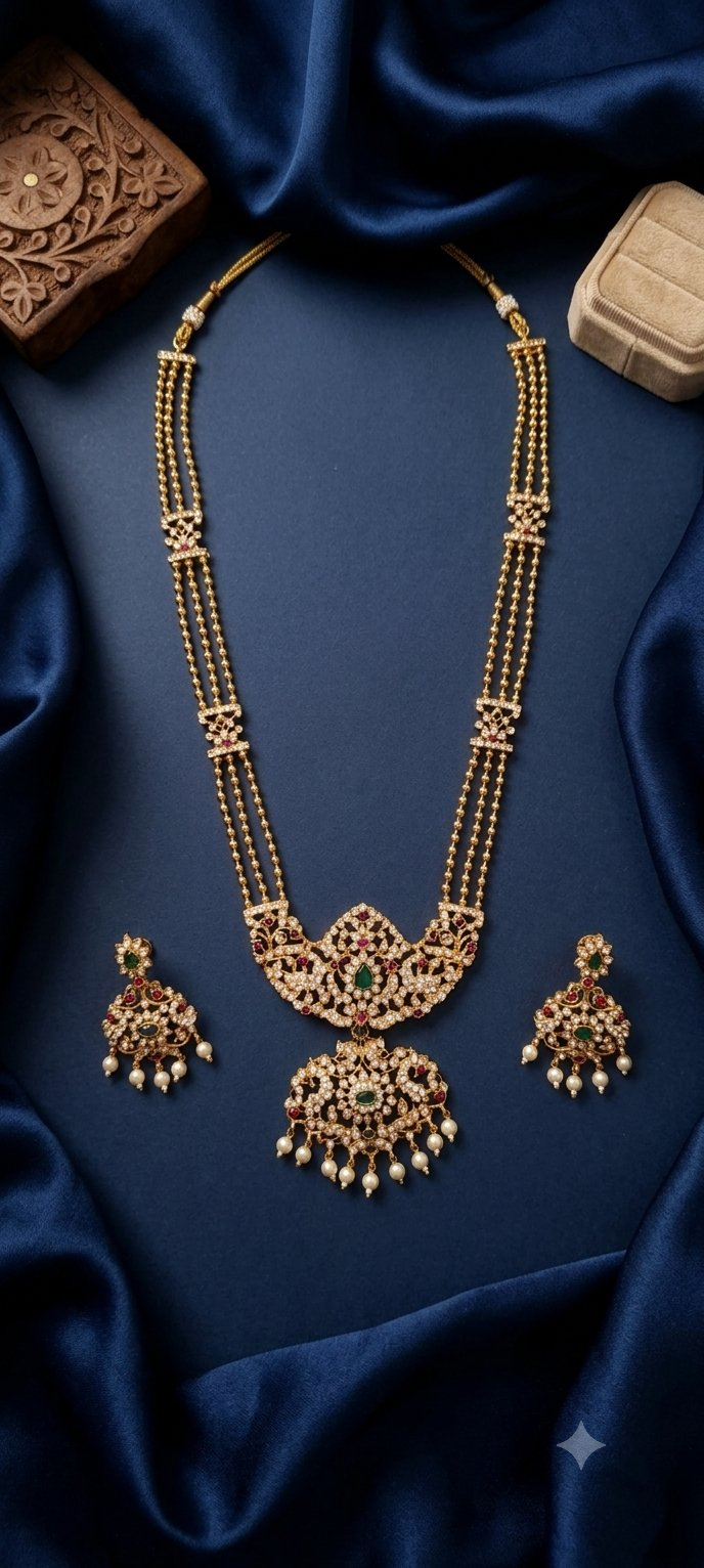 Jewel City Gold Plated Kundan Necklace Set With Green Gems & Pearls|Wedding Jewelry | Grocsy