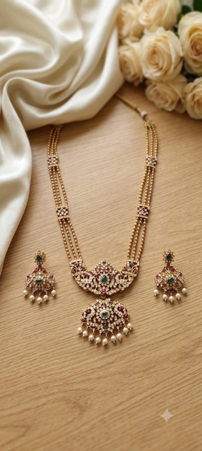 Jewel City Gold Plated Kundan Necklace Set With Green Gems & Pearls|Wedding Jewelry | Grocsy