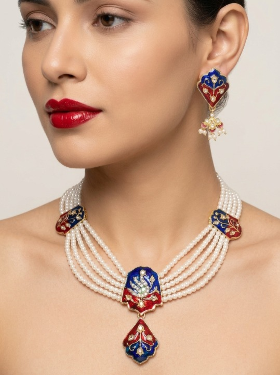 Jewel City Multicolor Meenakari Pearl Necklace Set|Kundan Ethnic Wedding Jewelry Set | Grocsy