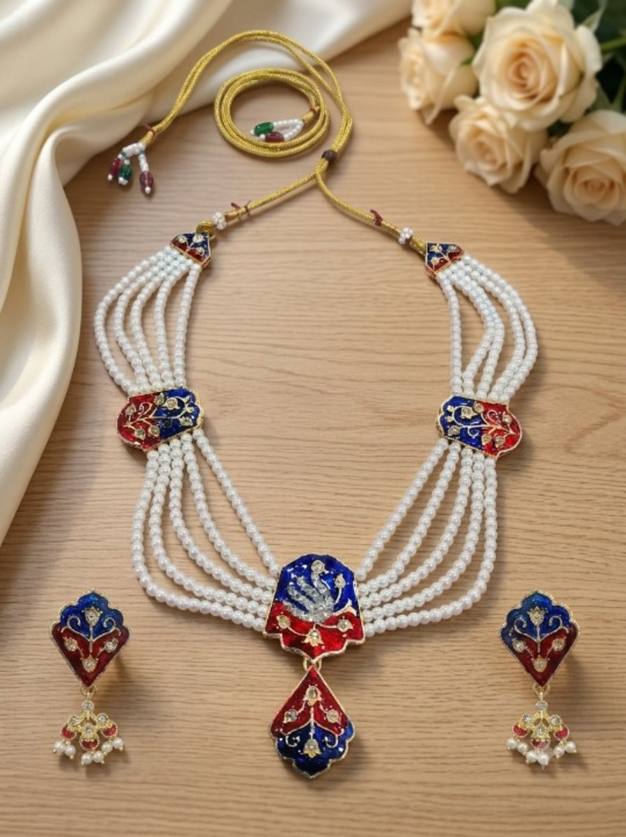 Jewel City Multicolor Meenakari Pearl Necklace Set|Kundan Ethnic Wedding Jewelry Set | Grocsy