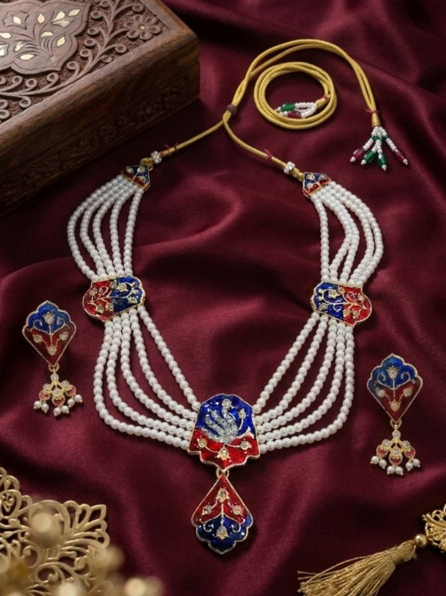 Jewel City Multicolor Meenakari Pearl Necklace Set|Kundan Ethnic Wedding Jewelry Set | Grocsy