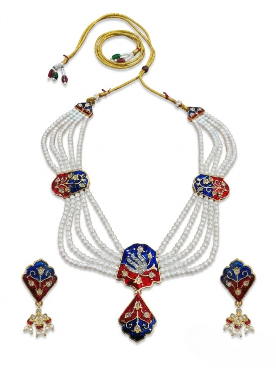Jewel City Multicolor Meenakari Pearl Necklace Set|Kundan Ethnic Wedding Jewelry Set | Grocsy