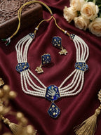 Jewel City Blue Meenakari Pearl Necklace Set|Kundan Ethnic Wedding Jewelry Set | Grocsy