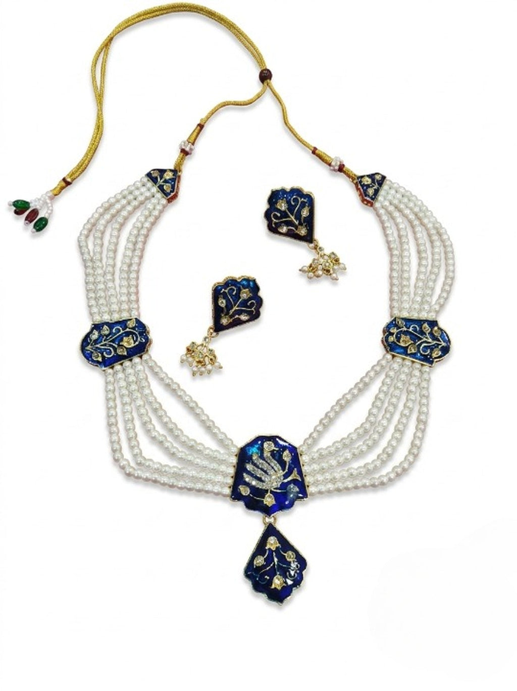 Jewel City Blue Meenakari Pearl Necklace Set|Kundan Ethnic Wedding Jewelry Set | Grocsy
