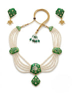 Jewel City Green Meenakari Pearl Necklace Set|Kundan Ethnic Wedding Jewelry Set | Grocsy