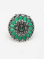 NVR Women's Green Silver-Plated Circular Shape Adjustable Finger Ring | Grocsy
