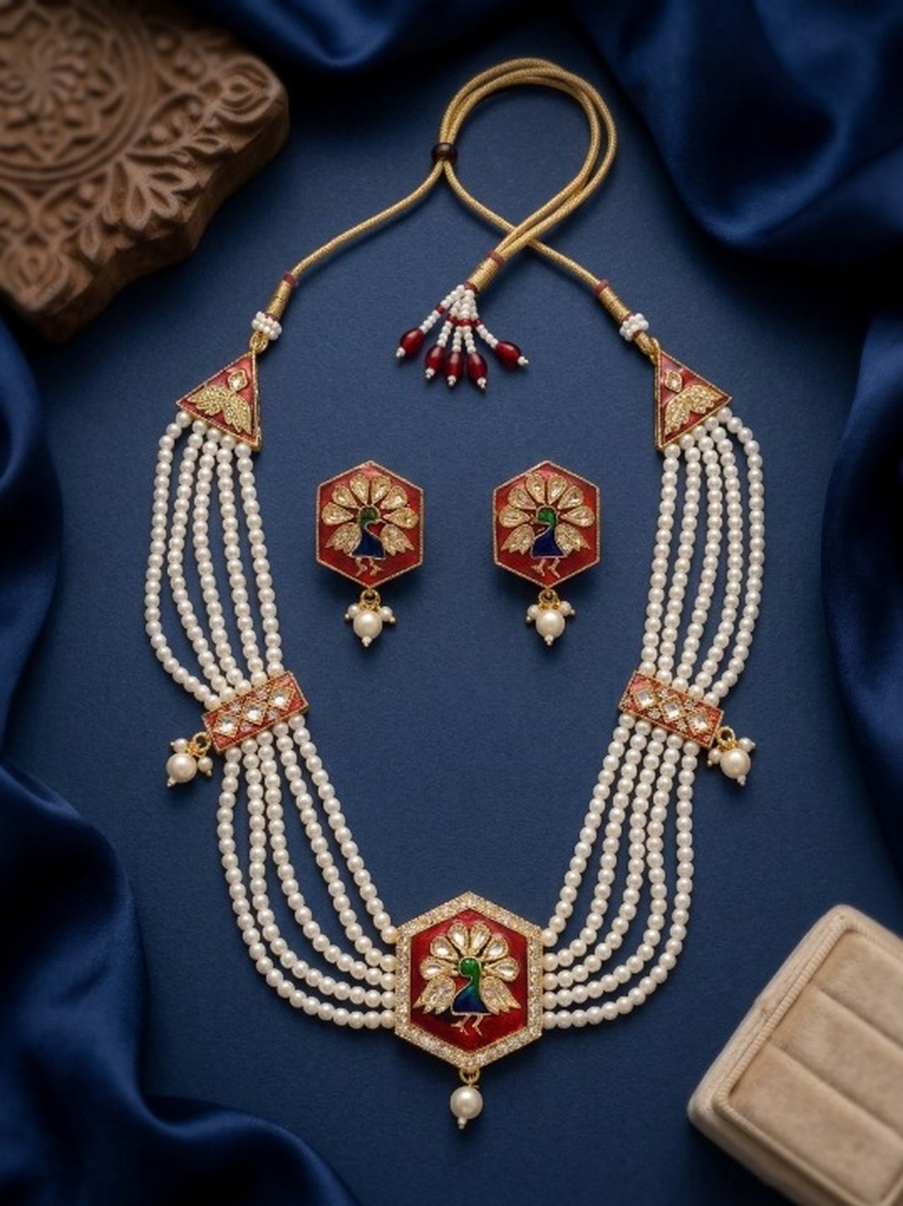 Jewel City Multicolor Meenakari Pearl Necklace Set|Kundan Ethnic Wedding Jewelry Set | Grocsy