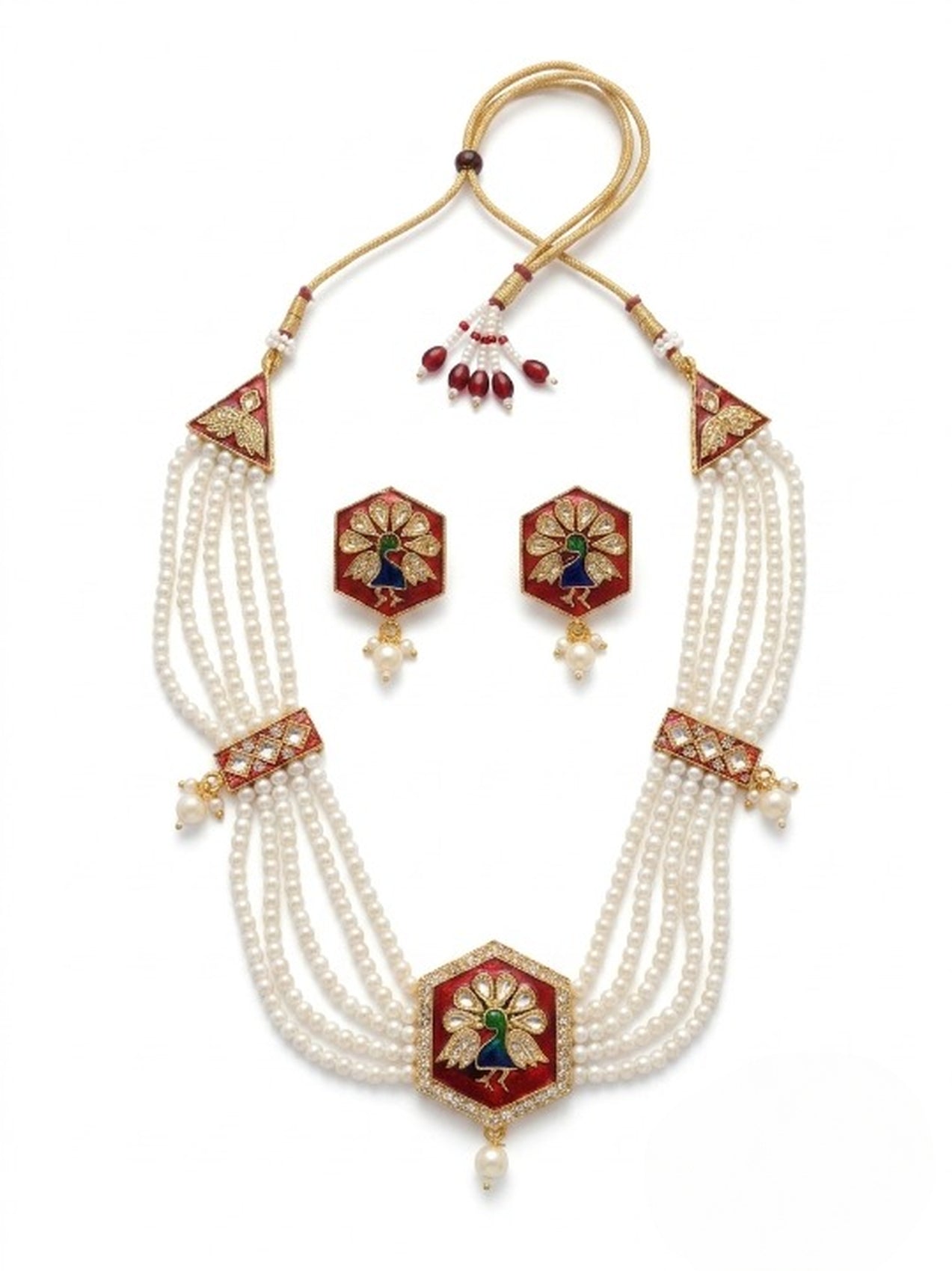 Jewel City Multicolor Meenakari Pearl Necklace Set|Kundan Ethnic Wedding Jewelry Set | Grocsy