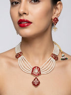 Jewel City Red Meenakari Pearl Necklace Set|Ethnic Indian Choker For Wedding | Grocsy