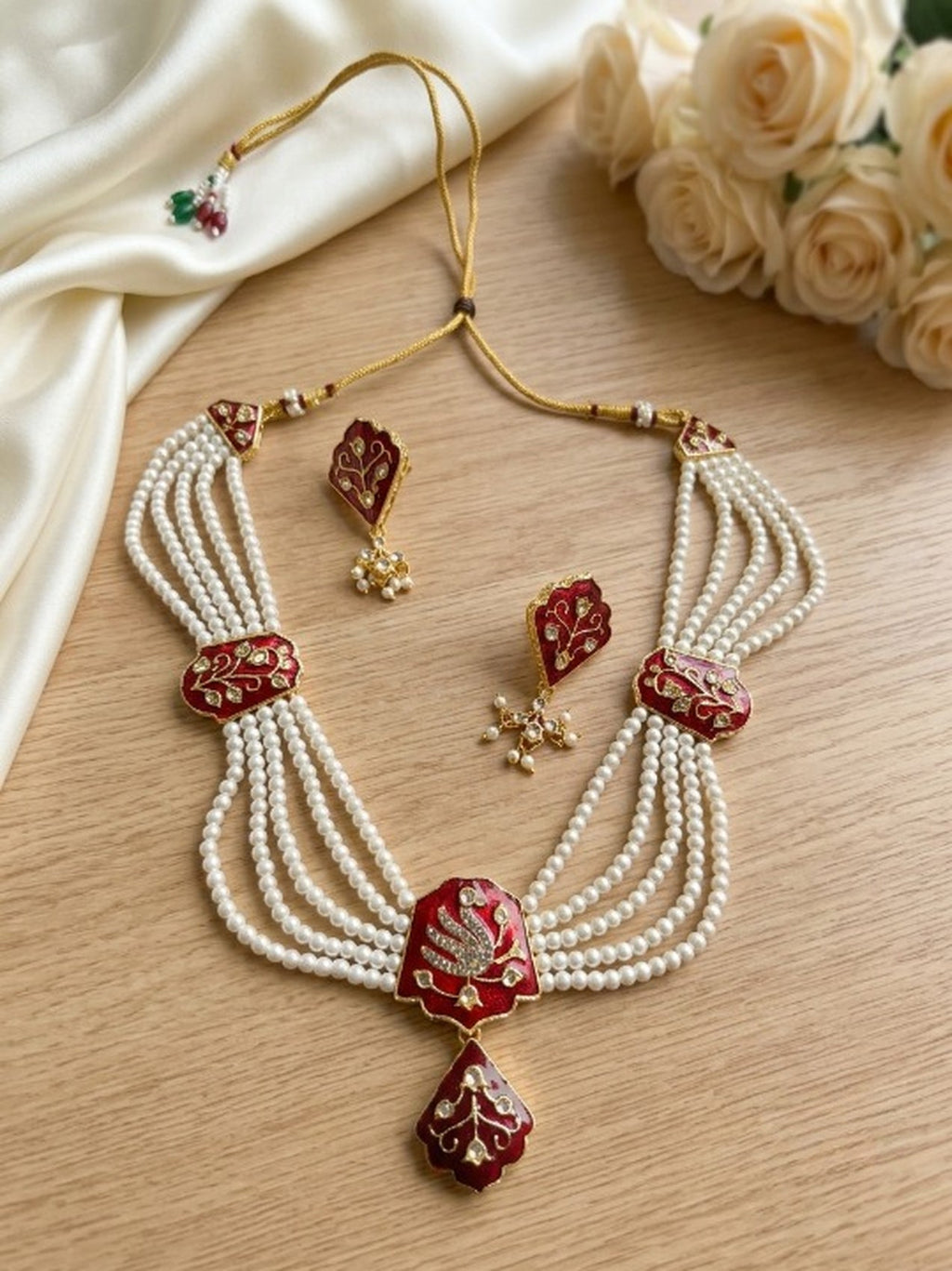 Jewel City Red Meenakari Pearl Necklace Set|Ethnic Indian Choker For Wedding | Grocsy