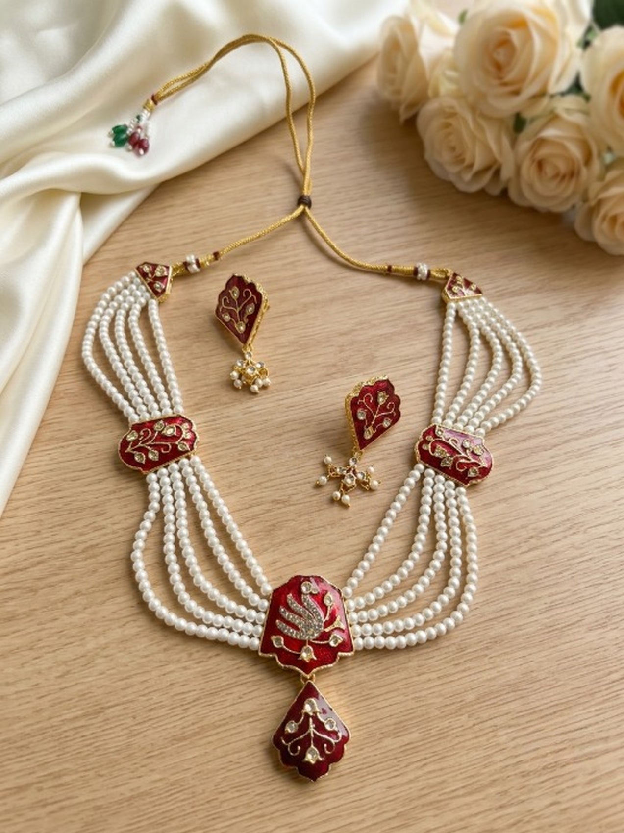 Jewel City Red Meenakari Pearl Necklace Set|Ethnic Indian Choker For Wedding | Grocsy