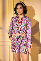 Purple Crepe Chevron Printed Top with Matching Shorts Set - Shivani | Grocsy