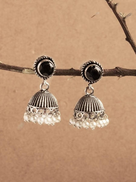 Mominos Fashion Johar Kamal Oxidised Stone Stud Jhumka | Grocsy