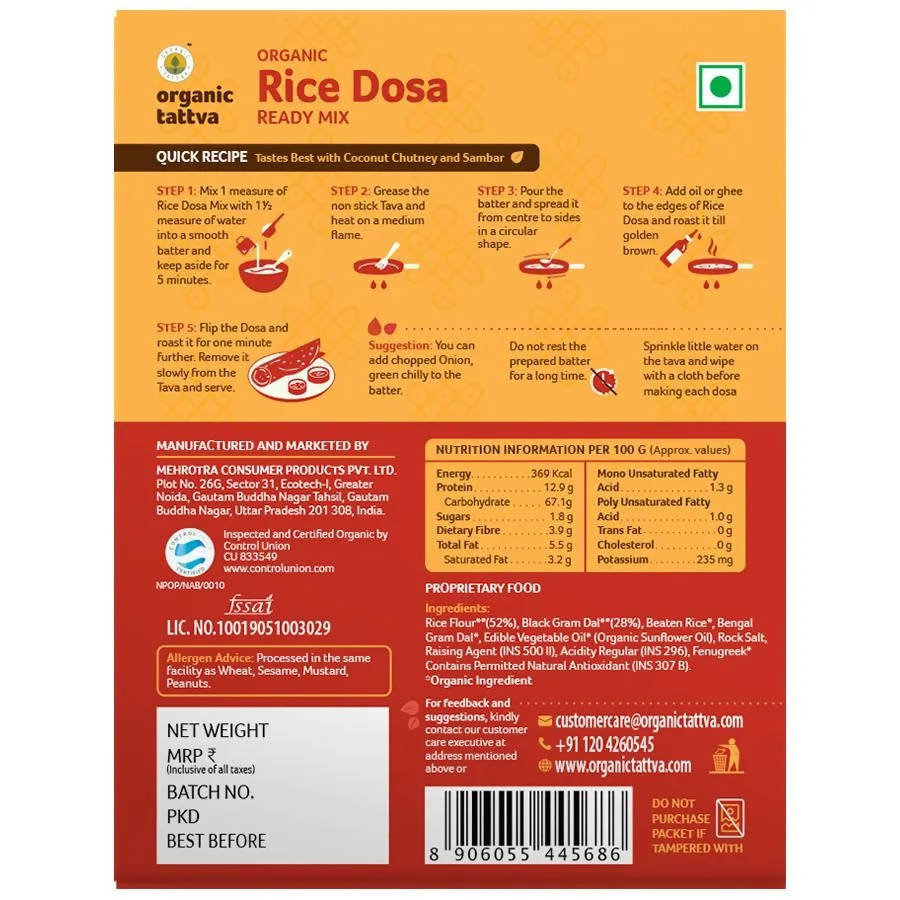 Organic Tattva Rice Dosa Ready Mix | Grocsy