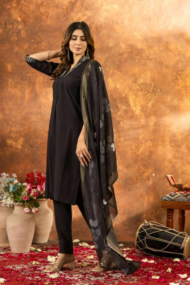 Black Kurti Pant With Dupatta Set for Women by Infinity Export | Grocsy