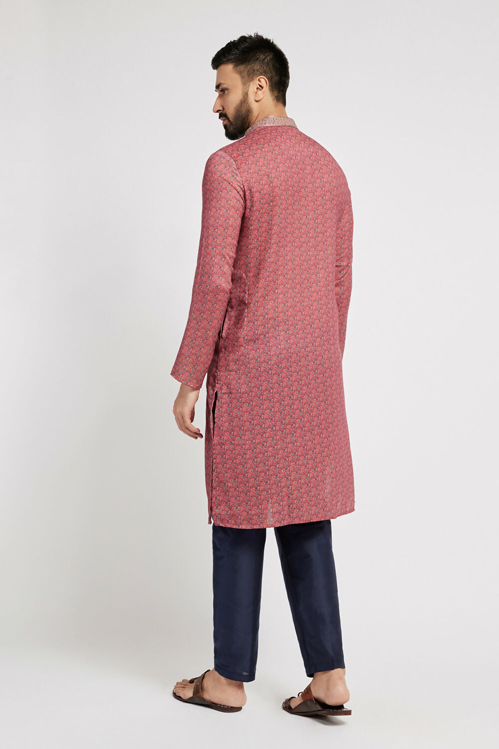 Ethnic India Pink Men's Kurta Abstract Polyester | Grocsy