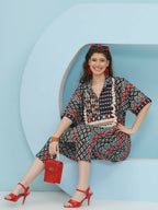 Joban Fashion Ikkat Kaftan Set - Blue Red | Grocsy