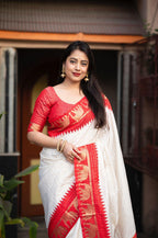 Red Silk Zari Woven Saree with Unstitched Blouse - Hiral Fashion | Grocsy