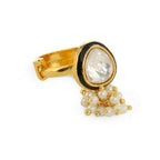 Kundan Ring with Pearls (Gold) - Ruby Raang | Grocsy