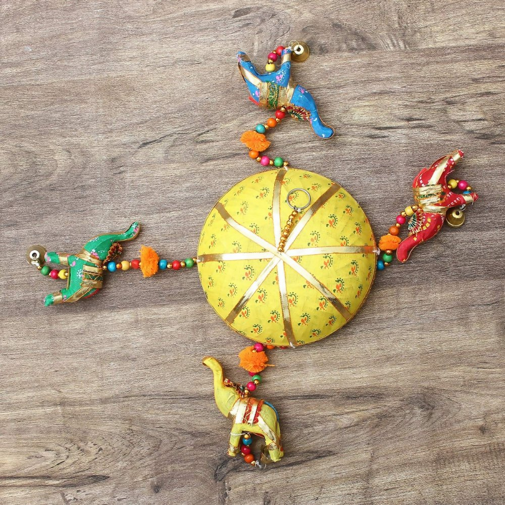 eCraftIndia Multicolor Handcrafted Decorative Five Elephant Wall/Door/Window Hanging Bells Wind Chimes Showpiece | Grocsy