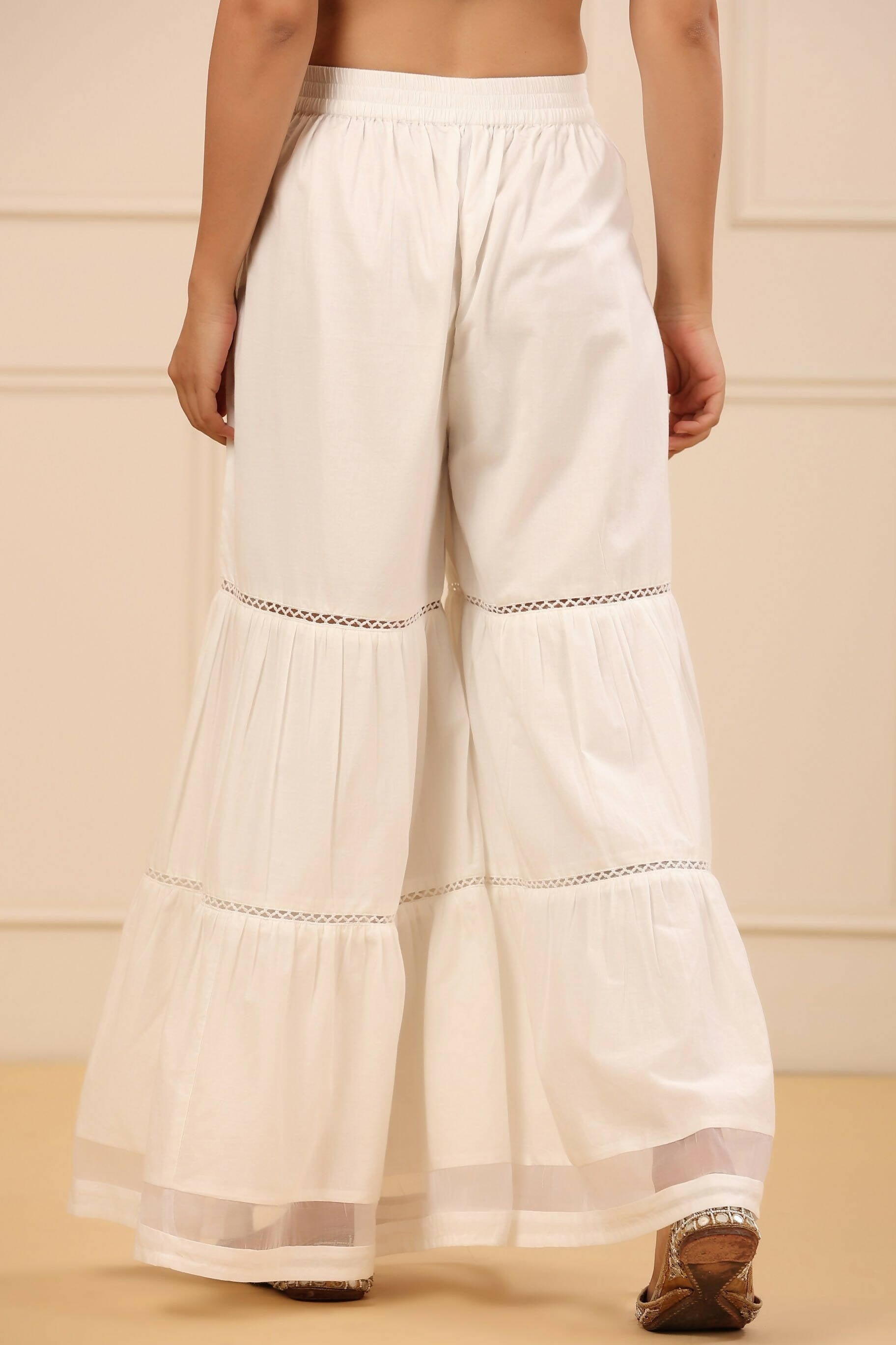 Juniper Women's White Cambric Tiered Sharara | Grocsy