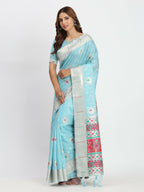 Shree Shyam Fashion Linen Cotton Sky Blue Saree | Grocsy