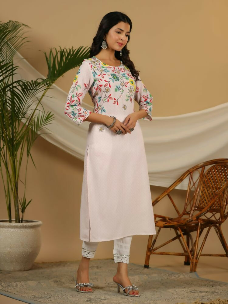 Juniper Pink Floral Printed Rayon Kurta With Sequins & Beads Work | Grocsy