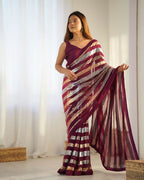 Wine Georgette Sequance Embroidery Work Border Saree - Sitare | Grocsy