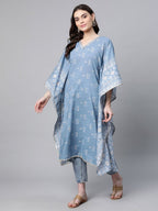 Ahalyaa Beige Pure Cotton Floral Printed Kaftan Kurta | Grocsy