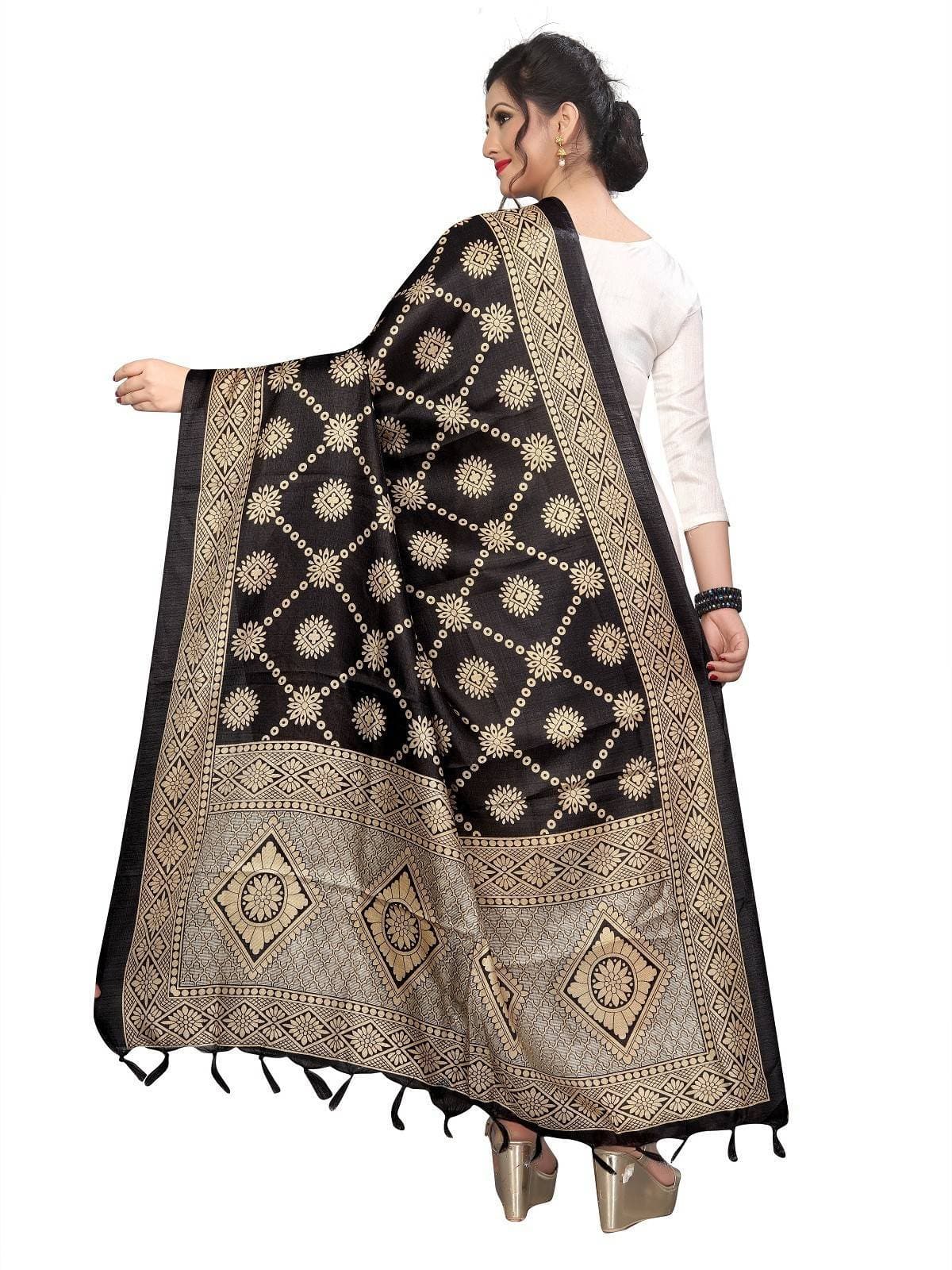 Vamika Latest Fashion Black Printed Khadi Bhagalpuri Dupatta | Grocsy