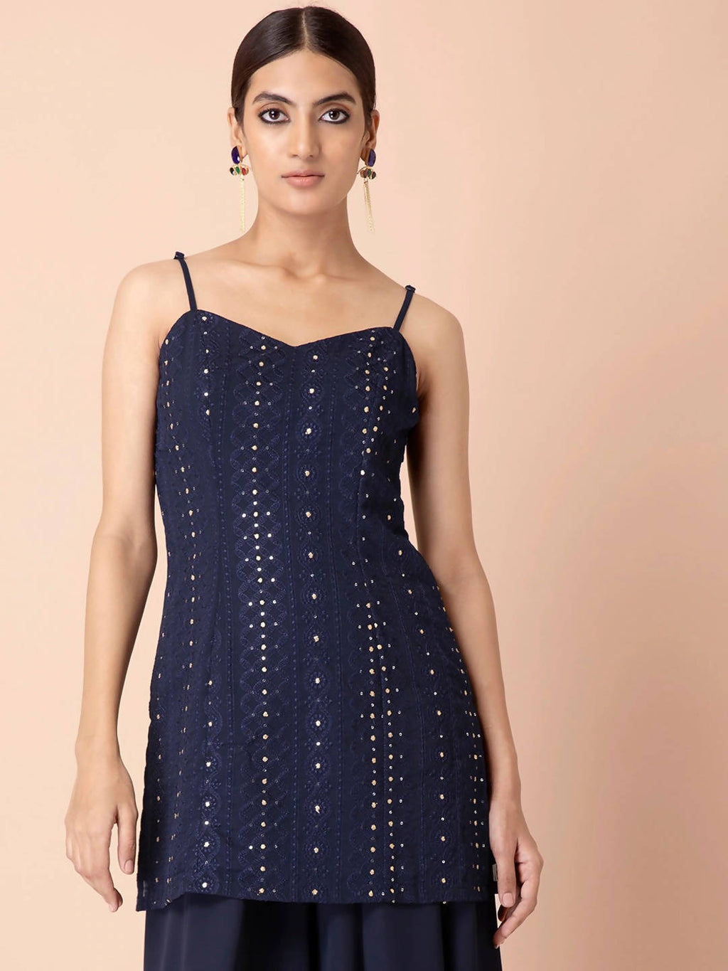 Indya Navy Blue Georgette Kurta | Grocsy
